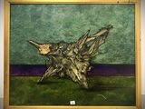 un tableau représentant un oiseau perché sur une table