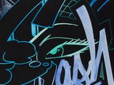 painting of a black and blue abstract painting of a cat