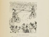 a black and white illustration of a man on a bicycle