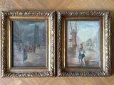 deux tableaux représentant un couple marchant dans une rue