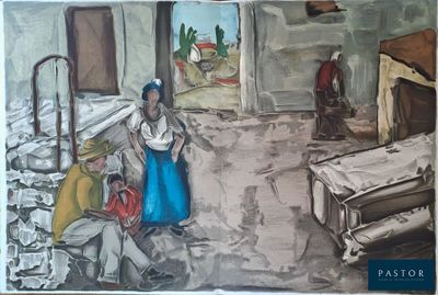 un tableau représentant une femme et un homme dans une pièce