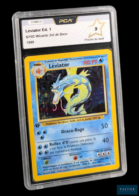 gros plan d'une carte pokemon dans un étui en plastique
