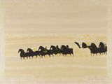 une image représentant un tableau où l'on voit un groupe de personnes à cheval