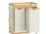 two white trash cans are stacked on top of each other