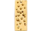a close up of a gold plated object on a white background