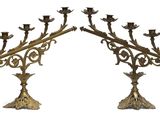 paire de candélabres anciens en laiton avec bougeoirs
