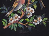 a painting of a bird sitting on a branch of a tree
