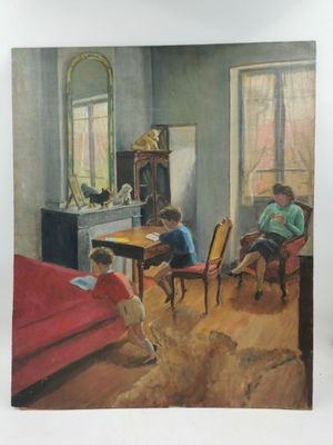 Attribué à Georges LEVY (1899 - 1969) Lecture en famille - 6…