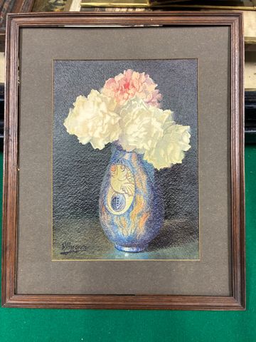 André WARGOUTZ (1887- ?) « Fleurs dans un vase ». Aquarelle sur p...