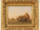 an image of a painting of a group of people on horses in a field