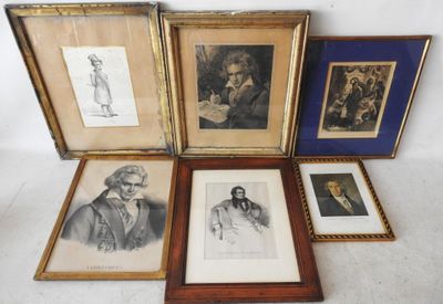 four framed pictures of men and women in various poses