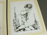 two drawings of a naked woman sitting on the ground