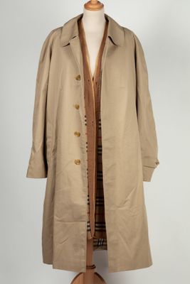 BURBERRY Pardessus long beige en coton et polyester, avec do…
