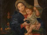 une image d'un tableau représentant une femme tenant un enfant dans ses bras