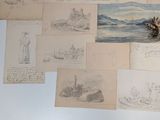 a lot of drawings on the wall of this room
