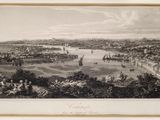 an old picture of a view of the city of london from the top of a hill