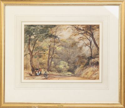 Ecole anglaise du XIXe s, "Sous bois animé", aquarelle, H : …