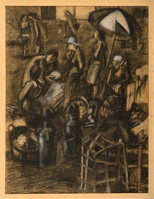 une image représentant un dessin d'un groupe de personnes avec des parapluies