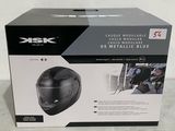 boxed picture of a black box with a picture of a motorcycle helmet on it