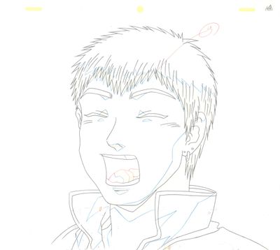 dessin représentant un homme, la bouche ouverte et les yeux fermés