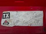 a sticker on the back of a red truck