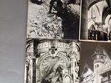 several black and white photos of old buildings and a statue