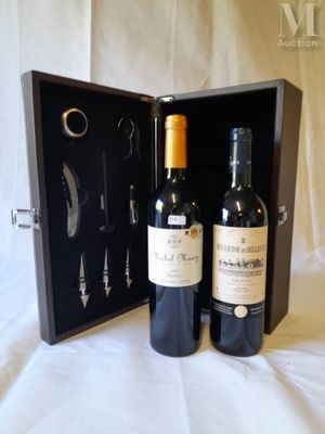 two bottles of wine in a case with a corket