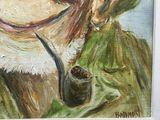 an oil painting of a man with a pipe in his mouth