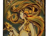 a picture of a tile with a woman holding a flower