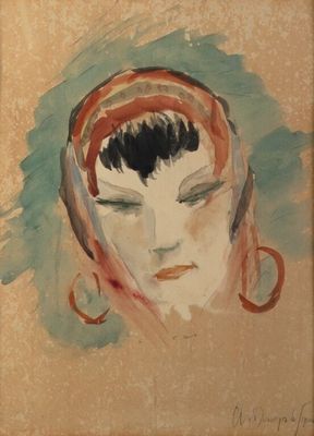 an image of a painting of a woman ' s head with ear rings