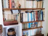 de nombreux livres sur les étagères de cette petite pièce