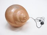 a toy snail that is next to a pair of ear buds