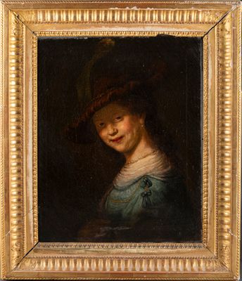d'après REMBRANDT Portrait de femme au chapeau et à la plume