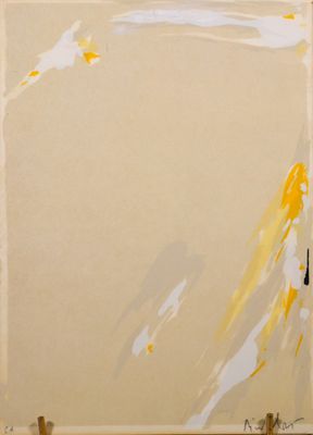une image représentant une peinture réalisée à la peinture jaune et blanche sur une toile
