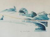 dessin représentant un avion avec un homme sur l'aile et une femme au sol