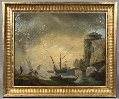 l'image d'une peinture représentant un bateau dans un plan d'eau