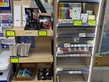 a display case with many items in it in a store