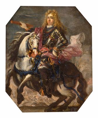tableau représentant un homme à cheval, une épée à la main