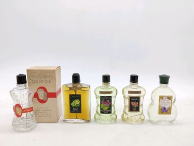 Réunion de 5 flacons de brillantine/eau de cologne de marque…