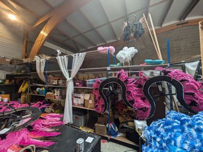 a room filled with lots of pink and blue items