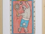 drawing of a man holding a tennis racquet in his right hand