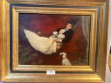 a painting of a man and a woman on a hammock with a dog