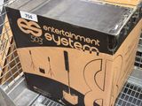 a cardboard box that is sitting on a metal shelf