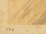 a drawing of a man riding a horse in a field
