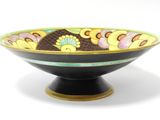 a black bowl with a colorful design on it