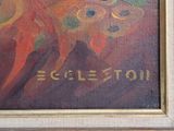 a picture of a painting of a cat with a name written on it
