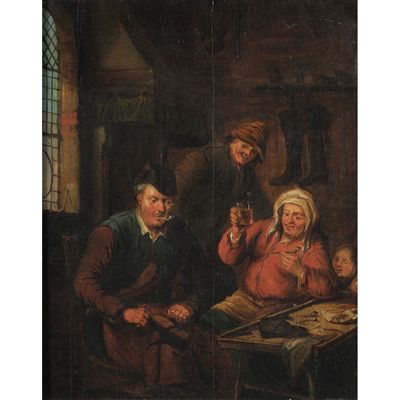 un tableau représentant une famille dans une taverne, réalisé par [nom de l'artiste]
