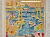 a picture of a painting of boats in the water