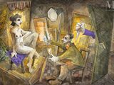 un tableau représentant un homme et une femme assis sur une chaise