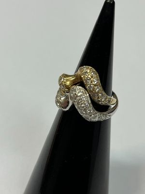 Bague Double Anneaux OR Gris ET OR Jaune Serti DE Petits Pav…